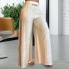 Women Pants Solid Color Chain Decor High Elastic Waist Wide Band Wide Leg Straight Full Length Soft Bell Bottomed Pants Trousers