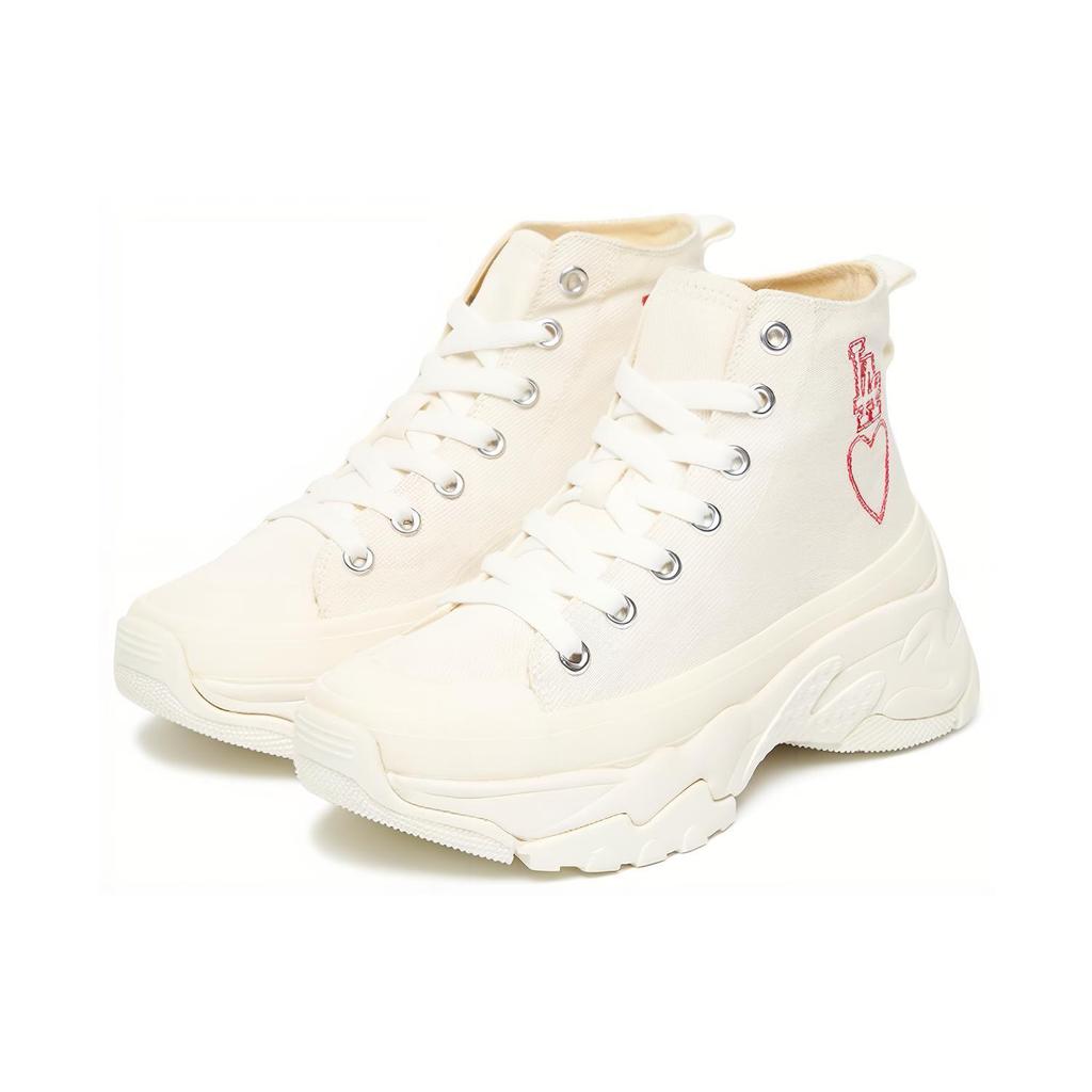 New MLB Chunky High Anti Slip And Wear Resistant Breathable High Top Canvas Shoes Unisex White Red 3ASHU321N-07IVS