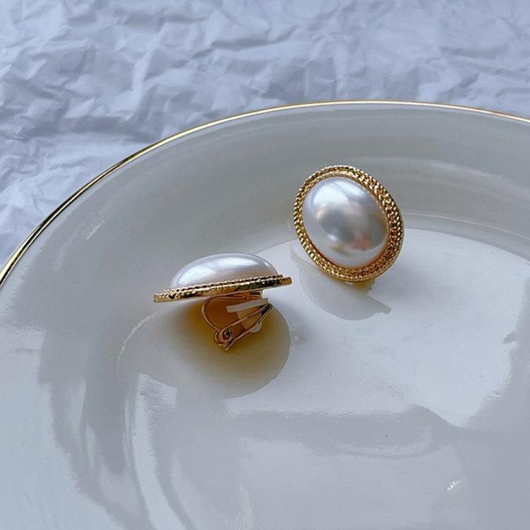 No Piercing Large Imitation Pearl Earclips Women's Luxury Earrings