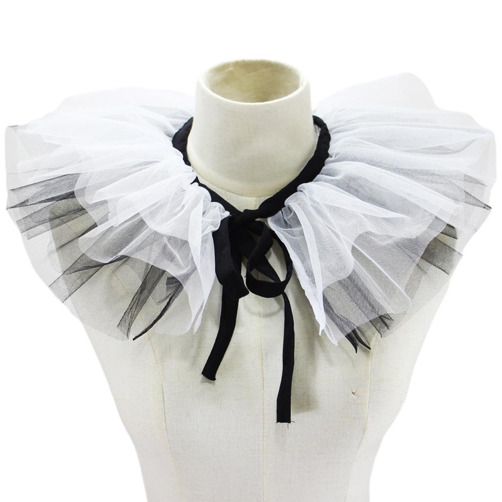 Women Victorian Ruffle Mesh Fake Collar Shawl Vintage Renaissance Black White Tulle Clown Cosplay Neck Ruff Choker Shawl