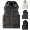 Men's Winter Trend Wear Loose Thick Down Cotton Clip Multi-pocket Solid Color Casual Hooded Vest Coat