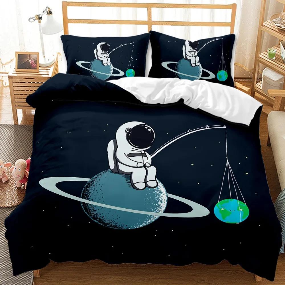 Astronaut Duvet Cover Set, Space Bedding Set for Kids Boys, Sky Galaxy Themed Comforter Cover, Queen/King/Twin Size Quilt Cover
