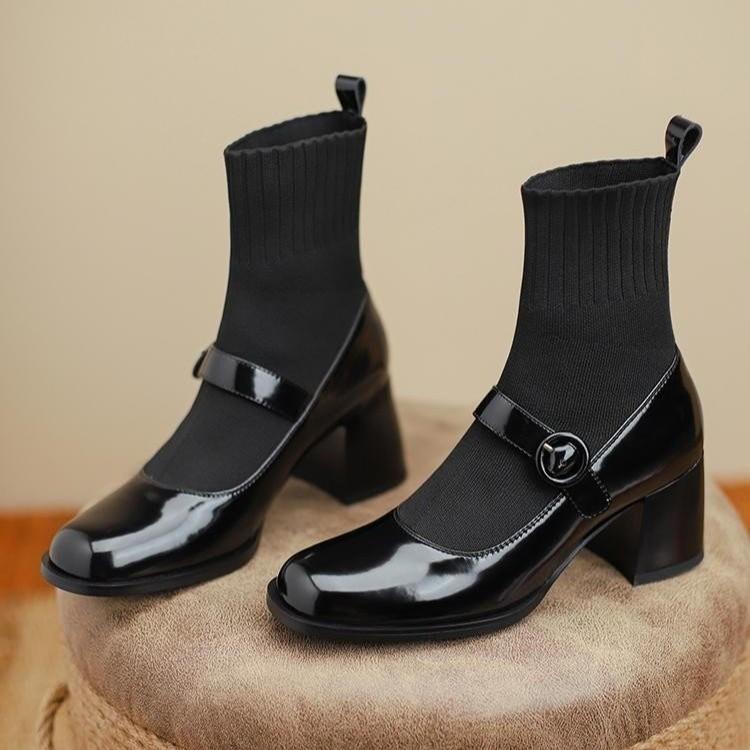 Fashion Women Elastic Sock Boots 2024 New Autumn Winter Round Toe Ankle Boots Women Fashion Slip On High Heels Short Boots Naked Boots