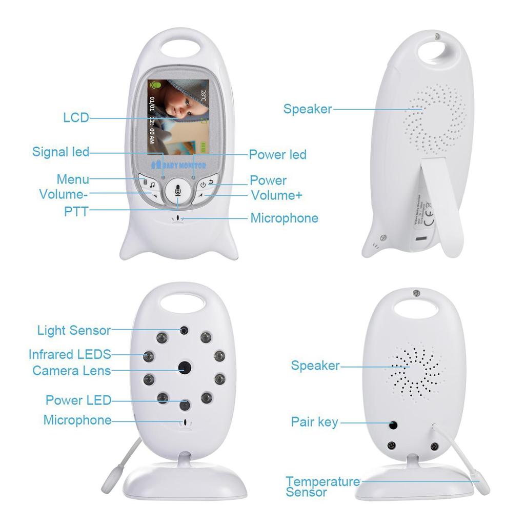 VB601 EU Plug Baby Monitor 2 Inch Electronic Babysitter Radio Video Nanny Camera Night Vision Temperature MonitoringAA