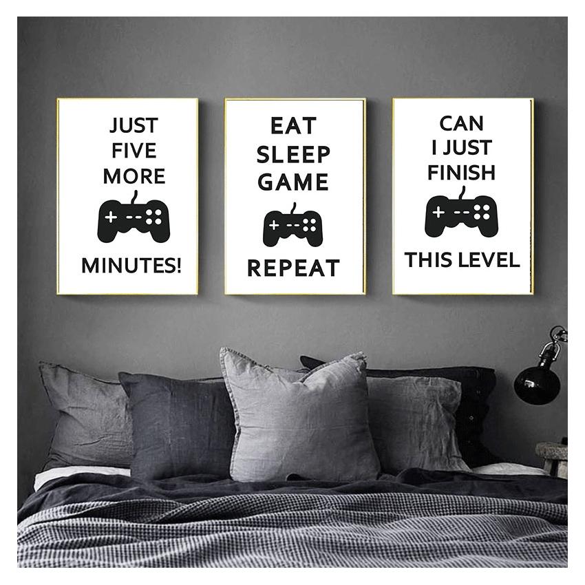 Black and White Posters, Teenage Boy Bedroom Decoration, Game Quotes, Art Canvases, Painting Pictures, Game Room Wall Decoration