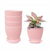 Plastic Round Flower Pots with Tray for Home Planters, Terrace, Garden Etc | Pack of 05 | Baby Pink | Size 6.5 Inch | for Home Indoor & Outdoor