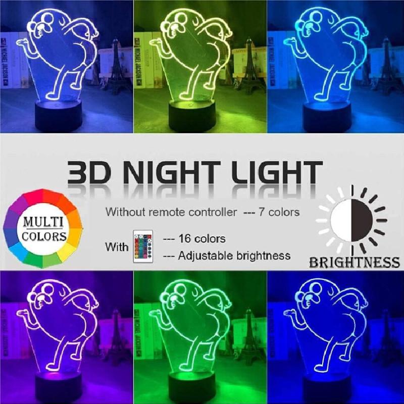 Jake Adventure Time The Dog Bend Over Figure 3d Night Light Acrylic Panel Base