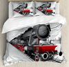 Red Grey Steam Engine Duvet Cover Locomotive Red Black Train On Steel Railway Track Travel Adventure Graphic Bedroom Decoration