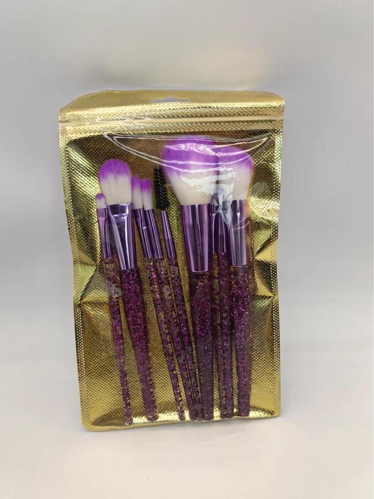 Crystal Handle 10-Piece Makeup Brush Set with Glitter, Fiber Hair for Face & Eye