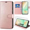 Case for Samsung Galaxy S24 FE (not for S24) with 2 Tempered Glasses, Protection Flap Anti-Scratch Synthetic Leather - Pink