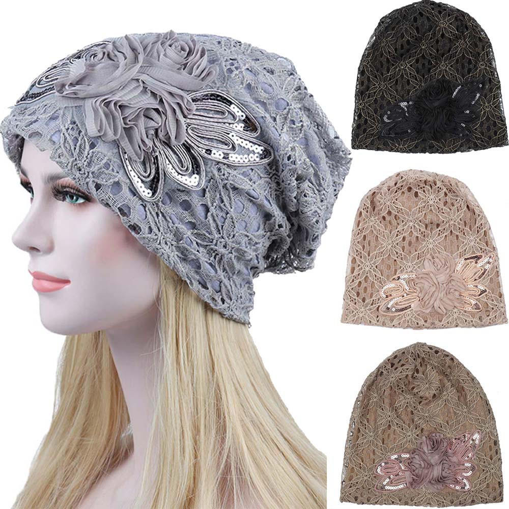 Women Lace Flower Slouchy Baggy Head Cap Chemo Beanie Cancer Hat Turban