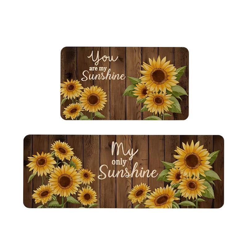 Sunflower Spring Floral Kitchen Mat & Doormat Set - Two Pieces