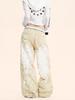 Yongfang Unisex Retro Splatter High-Waist Distressed Straight-Leg Overalls