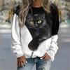 2023 Autumn New Women Round Neck Long Sleeve Fashion Casual Home High Quality Fabric Cute Cat Print Long Sleeve