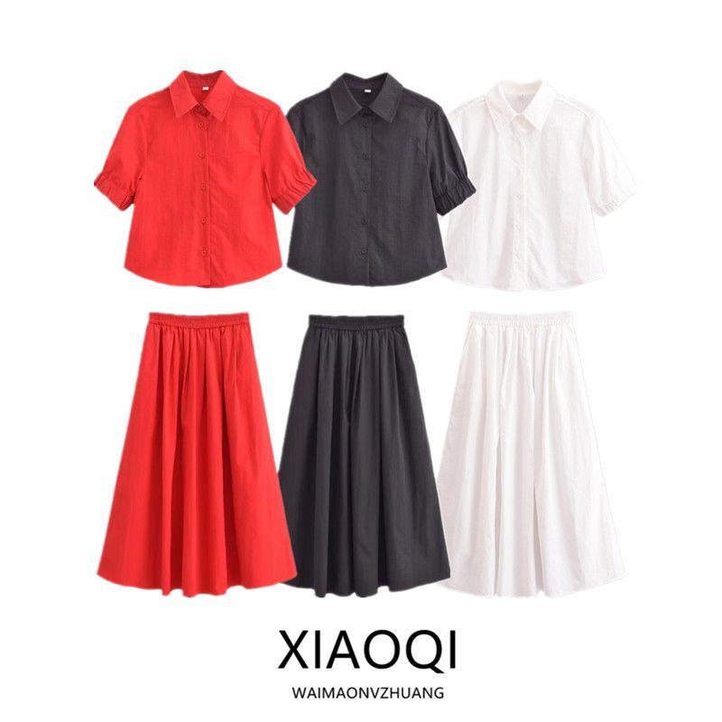 Fashion Style 2024 Summer New Arrival Women's Clothing Stylish All-Matching Short Shirt Wide Hem Midi Dress 2731067