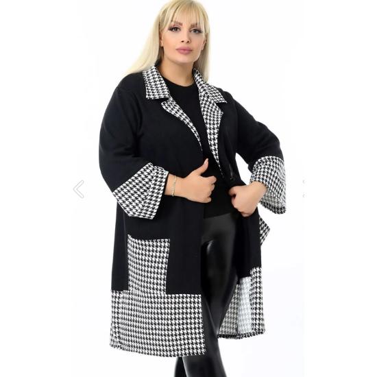 Houndstooth Patterned Comfortable and Flowy Style Long Cardigan with Sleeve Pockets