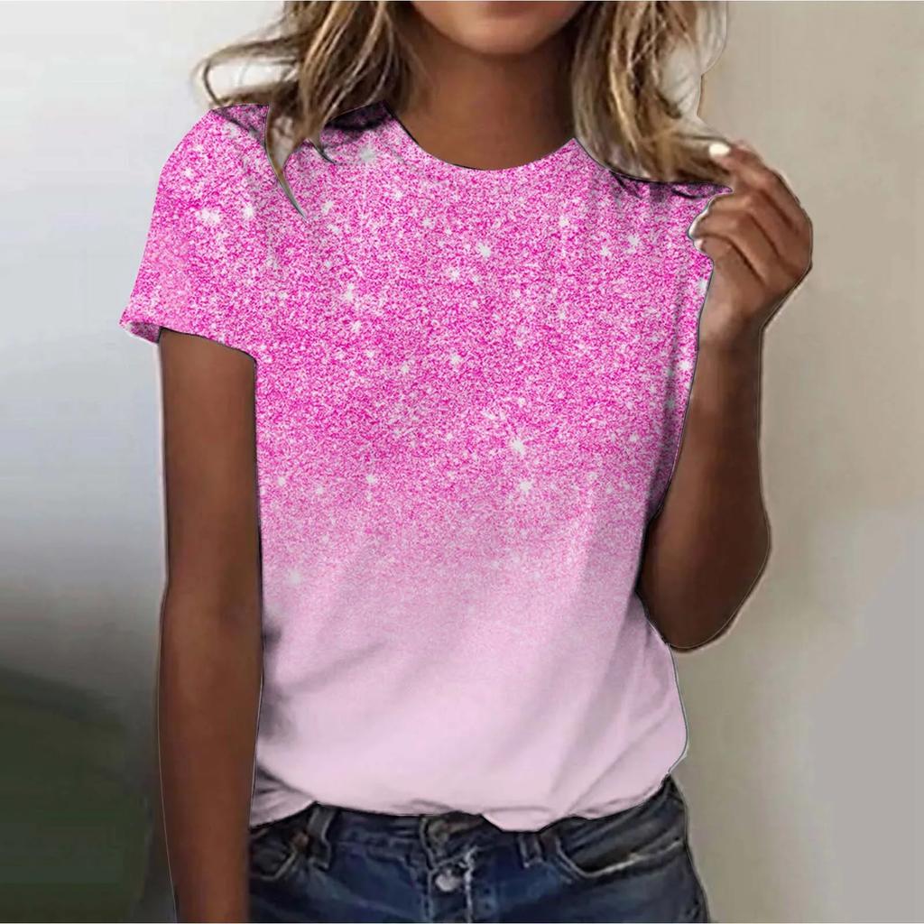 2025 Women's Street Trendy T-shirt Dreamy Star 3D Printed Short Sleeve Versatile Daily Casual Loose Round Neck Top Women's Wear