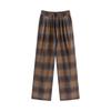 Coffee Wool Plaid Pants for Women Straight Pants for Autumn and Winter New Loose Retro Casual Pants for Slimming Plus Velvet Wide-leg Pants
