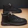 Spring Men's Shoes  Breathable Non-slip High-top Chef Shoes Men's Trend Versatile Black Leather Shoes Casual Board Shoes
