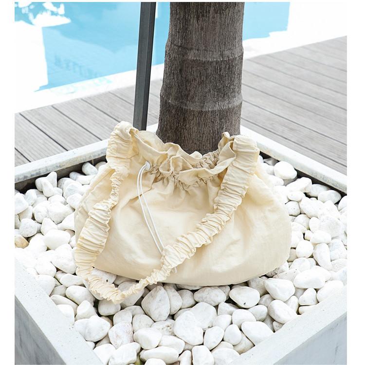 IELGY Japanese Casual Nylon Shoulder Simple Pleated Canvas Drawstring Messenger Women's Bag