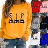 Women Winter Long Sleeved Casual Round Neck Black Cats Printed Loose Sweatshirt Tops & Blouses Plus Size T-shirts