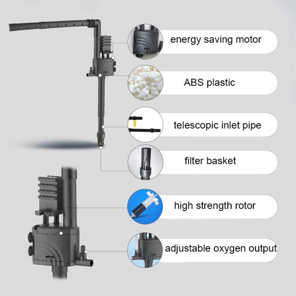 Silent Submersible Pump Detachable Fish Stool Filter Collector 3 In 1 Oxygen Air Pump  for Aquarium