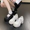 Fashion White Super High Heels Mary Jane Shoes for Women Patent Leather Chunky Platform Pumps Woman Gothic Buckle Strap Lolita Shoes