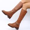 Women Knee High Boots Fashion Low Heels Square Platform Long Brown Black Leather Zip Winter Women Warm Shoes Booties