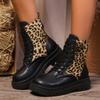 Fashion 2024 Fashion Women's Shoes Front Lace-up Women's Boots Hot Sale Leopard Print Office and Career New Round Toe Mid-Calf Boots