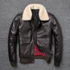 Air Force Flight Jacket Fur Collar Genuine Top Layer Cow Leather Jacket Men Black Brown Cow Coat Men's Winter Jacket