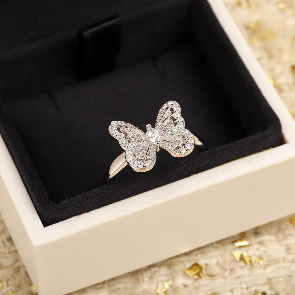 New Vintage Hot Brand Women's Ring Luxury Designer Jewelry For Women Fashion Pure 925 Sterling Silver Lady Butterfly Rings