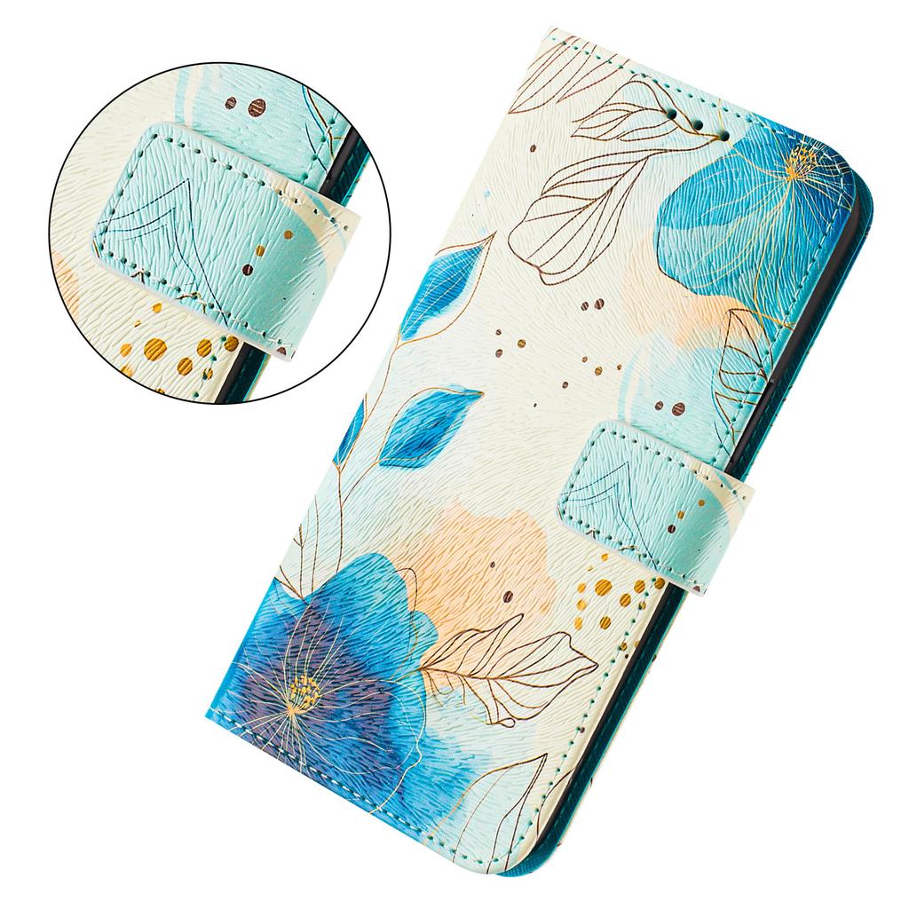 Blue Flower Forest Luxury Painted Leather Case Wallet Book Style Cover for Google Pixel 5,5a 5G/ 6,6a,6 Pro/ 7,7a,7 Pro/ 8,8a,8 Pro /9,9 Pro,9 Pro XL