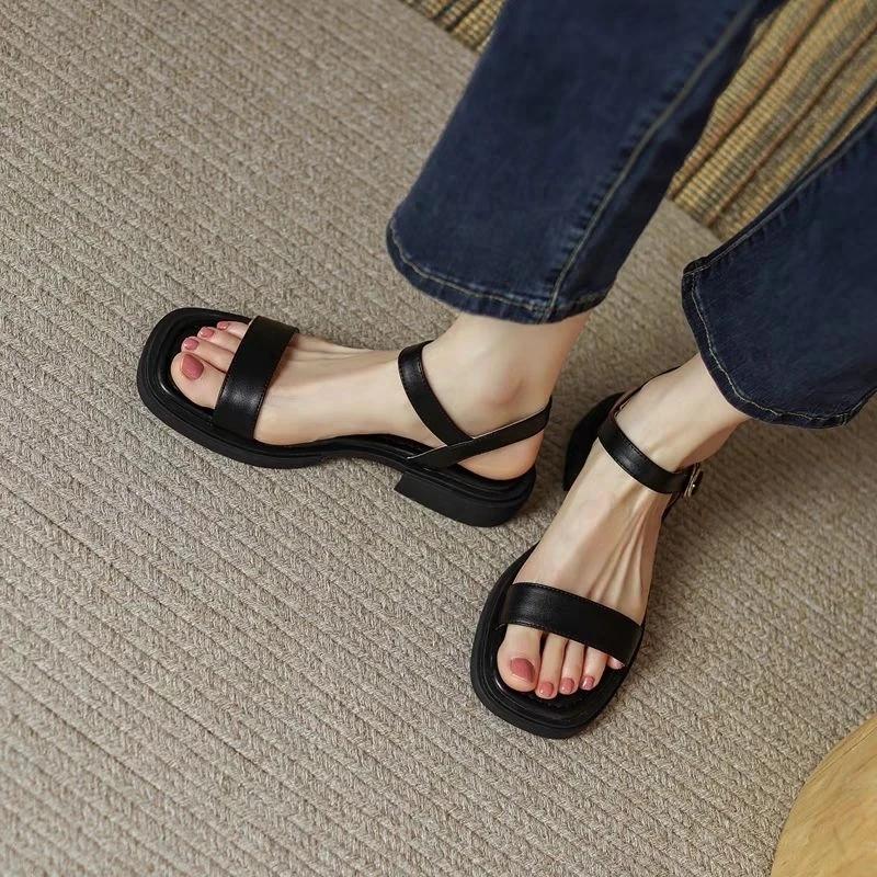 Ladies Summer New Fashion Sandals Women Low Heels Elegant Open Toe Shoes Wear Resistant and Anti Slip Flat Trendy Sandal Mujer