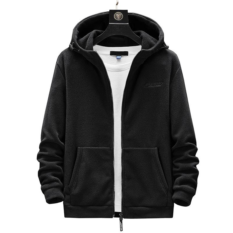 2022 Men's Fleece Outdoor Plus Size Spring and Autumn Fleece Hooded Sweater Jacket