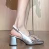 Small Soft Leather! Baotou Sandals Women's Summer Wear Fashion and High-end Temperament Silver Bow Thick Heel High Heel Single Shoes