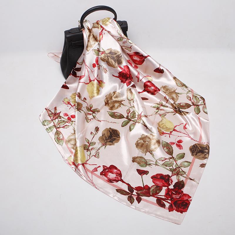 19 New Silk Printed Scarves Women'S 90Cm Satin Square Scarf