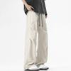 Men's Baggy Trousers Spring Summer Drawstring Waist Cargo Pants Solid Color Wide Leg Trousers