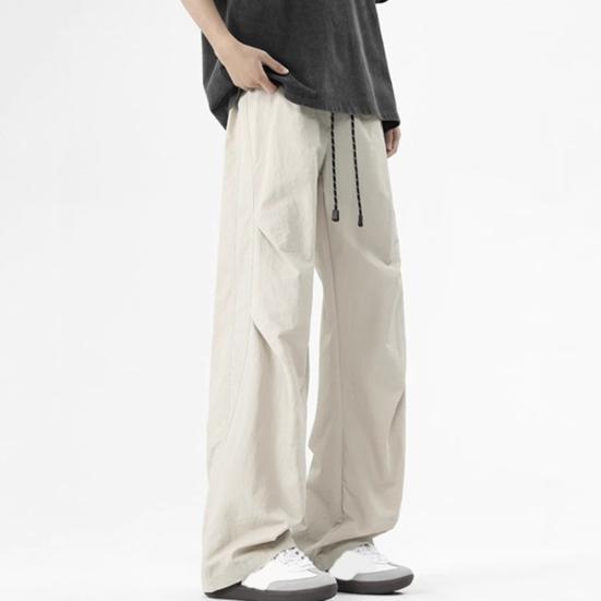 Men's Baggy Trousers Spring Summer Drawstring Waist Cargo Pants Solid Color Wide Leg Trousers