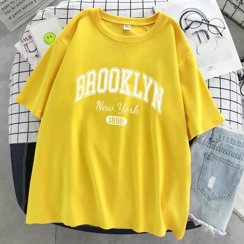 Женская футболка с буквенным принтом «Бруклин Нью-Йорк 1898», уличные дышащие топы, одежда больших размеров, удобная одежда с круглым вырезом и короткими рукавами