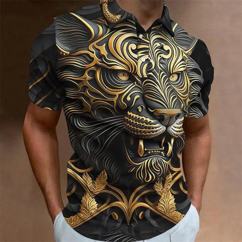 Animal Men Polo 3d Tiger&Lion Printed Ferocious Beast Men’S Clothing Summer Casual Short Sleeve Loose Oversize Shirts Senior Top