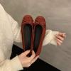 Red Ballet Single Shoes Women's 2025 New Bow Retro Evening Wind Flat Bottom Ladyshoes Square Head Shallow Mouth Grandma Shoes