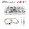 250pc/Set M6-M15 Stainless Steel Shaft Bearing Snap Ring C Type External Circlip