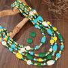 Geometric Handmade Wooden Bead Long Necklace Alloy Pendant For Women Decoration