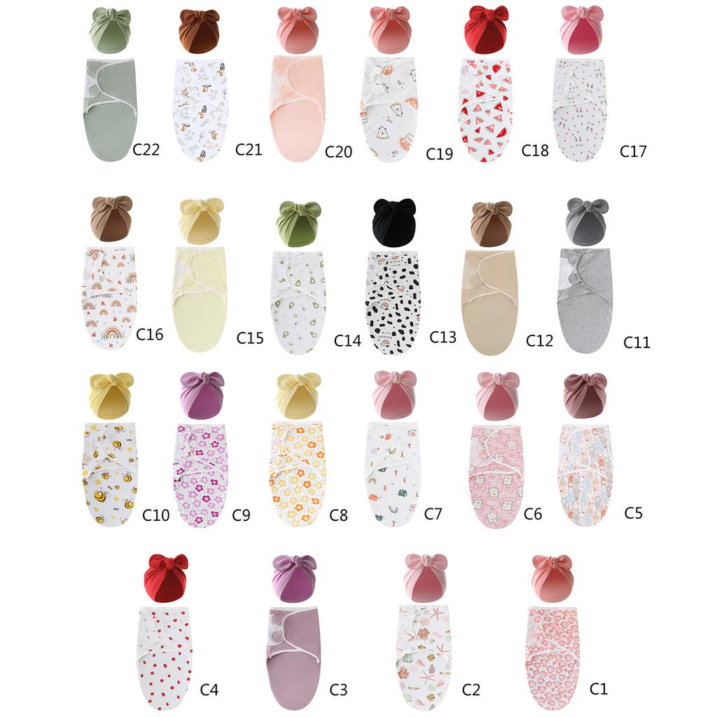 Pack of 2pcs Baby Blanket Set with Bowknot Beanie Hat Soft Breathable Sleepsack 0-1 Year Newborns Wrap Towel & Bonnet