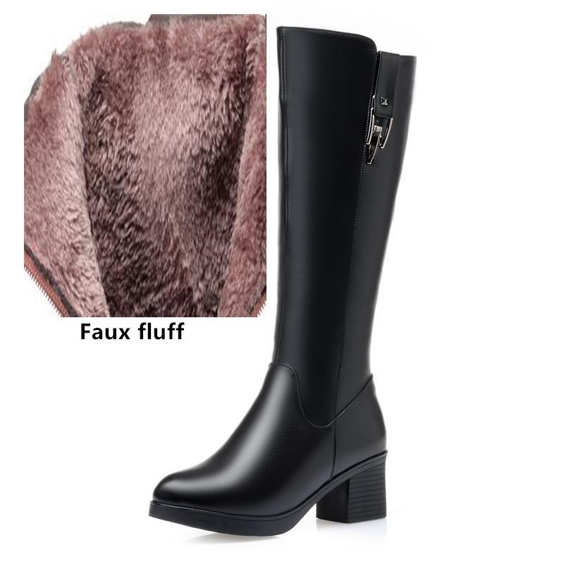 Winter Women Long Boots Genuine Leather Natural Wool Warm High Boots Women Fashion Large Size Women Riding Boots