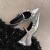 New Pointed Toe Sequin Flower Mary Jane Women's Shoes One Buckle Strap Shallow Mouth Inside Heighten Soft Sole Flat Single Shoes