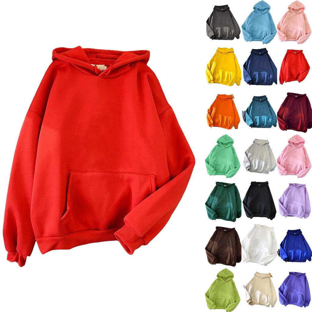 Women's Fashion Casual Solid Color Hooded Sweatshirt Loose Sports Tops Pullover