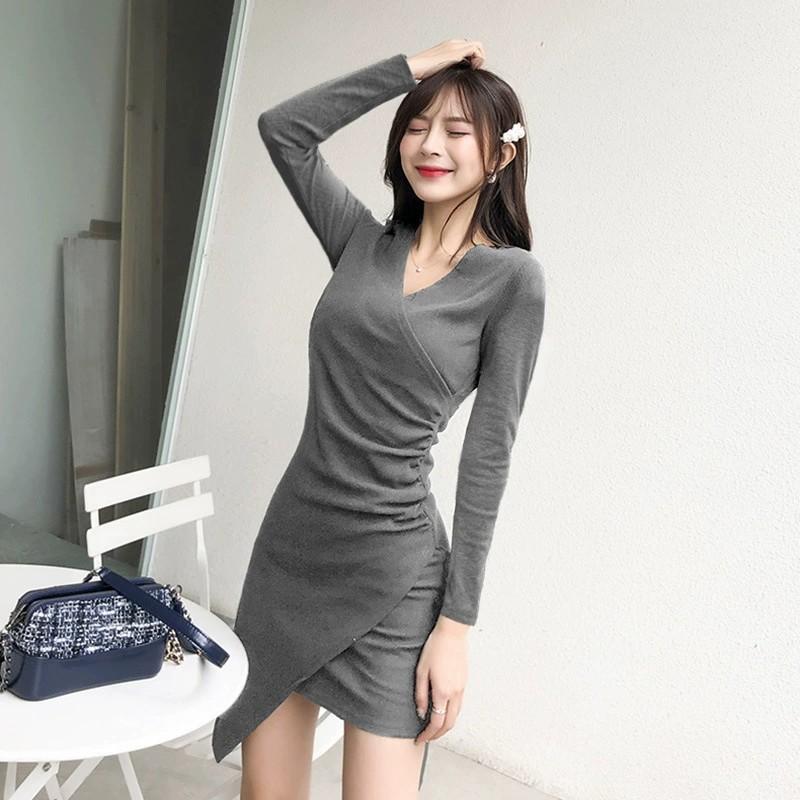 Temperament-shaping Irregular Dress Women's Long-sleeved Autumn New Black Tight Skirt Hot Girl Top
