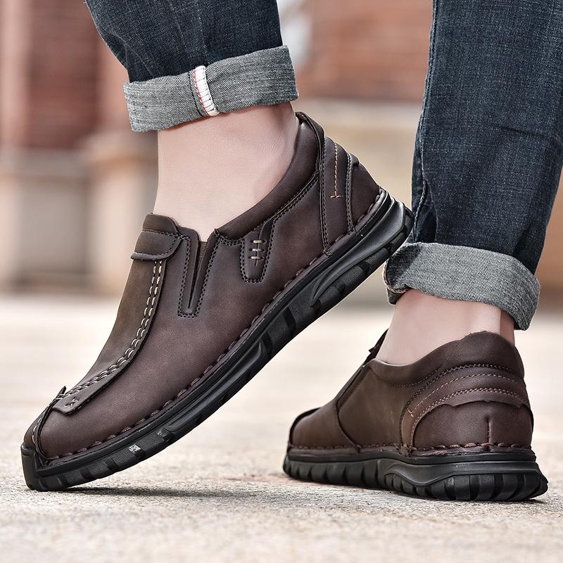 38-46 Retro Cow Leather Shoes Men Loafers Handmade Casual Leather Shoes Moccasins Men Flats Shoes