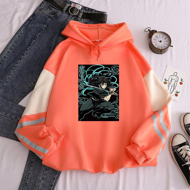 Anime Demon Slayer Tokitou Muichirou Graphic Printed Hooded Men Women Patchwork Hoodies Harajuku Unisex Manga Sweatshirt